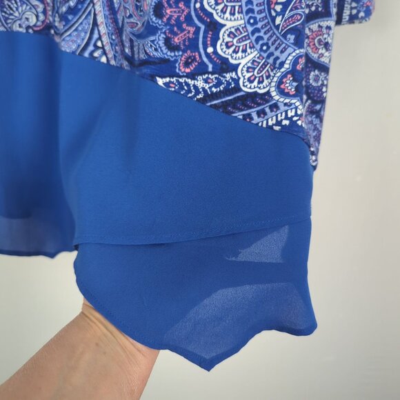 Chico's Blue Paisley Print V-Neck with sheer Chiffon hem Tunic Chico's 2 Sz 12‎ - Picture 5 of 14